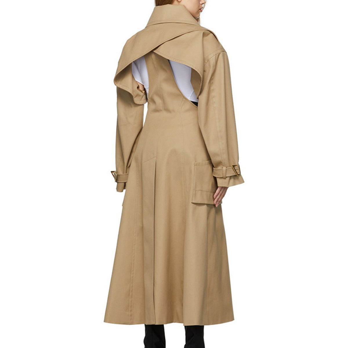 Trench-Coat Long de haute qualité pour femmes, printemps-automne, Design d'intérêt spécial, déconstruit, découpe ajourée, manches longues, tenue courte, manteau à lacets