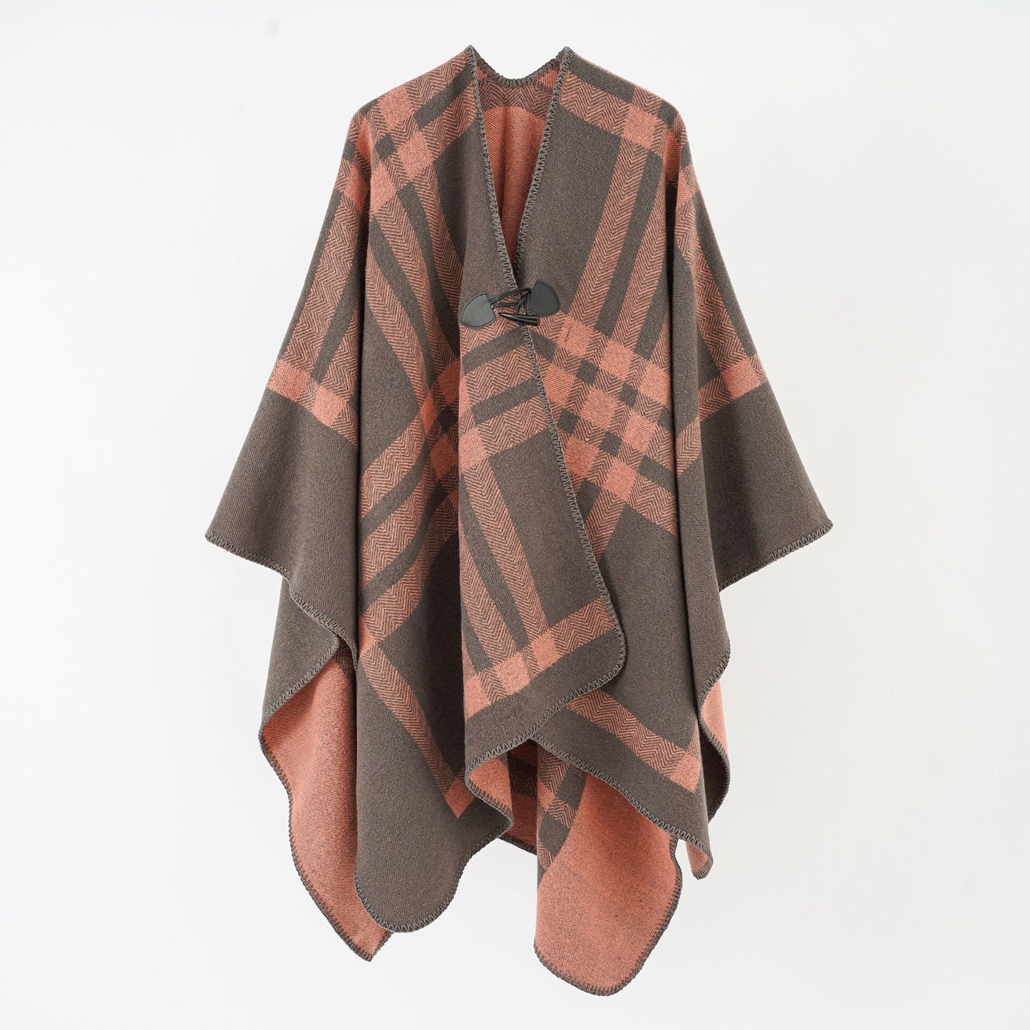 Double Sided Plaid Inverness Women Spring Autumn Cape Cloak Large Kerchief Double Sided Wear Woolen Knit Cloak