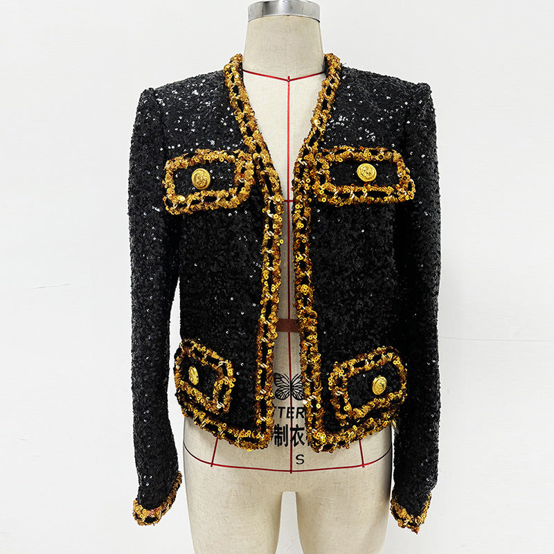 Goods Star Socialite Graceful Fashionable Heavy Embroidery Sequ Chain Short Jacket Cardigan Coat