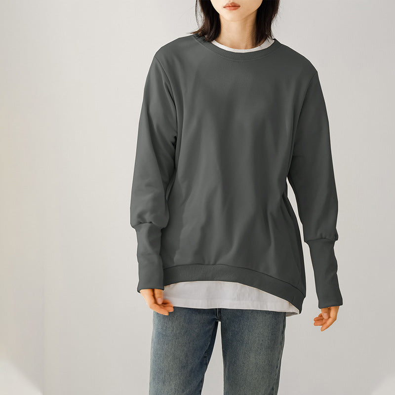 Pull ample en coton à col rond pour femme, automne et hiver, haut large en éponge