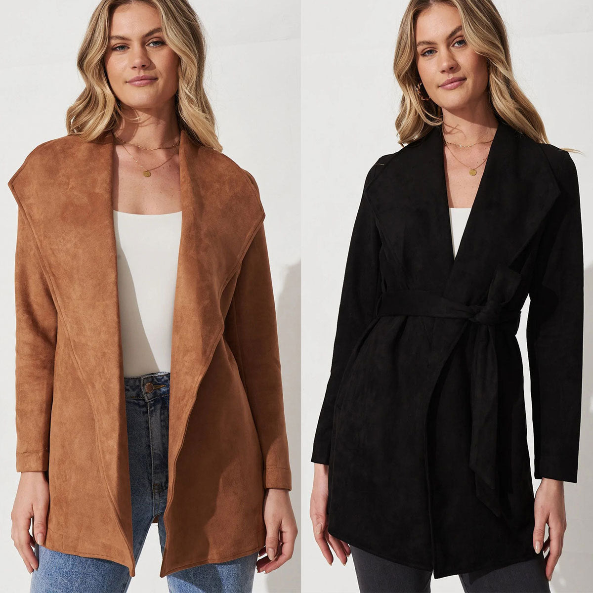 Ropa de mujer Otoño Invierno Color sólido abrigo de manga larga de gamuza con cuello grande prendas de vestir exteriores