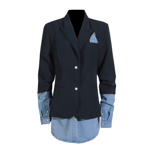 Stitching Blazer for Women Autumn Collared High-Grade Long Sleeve for Women