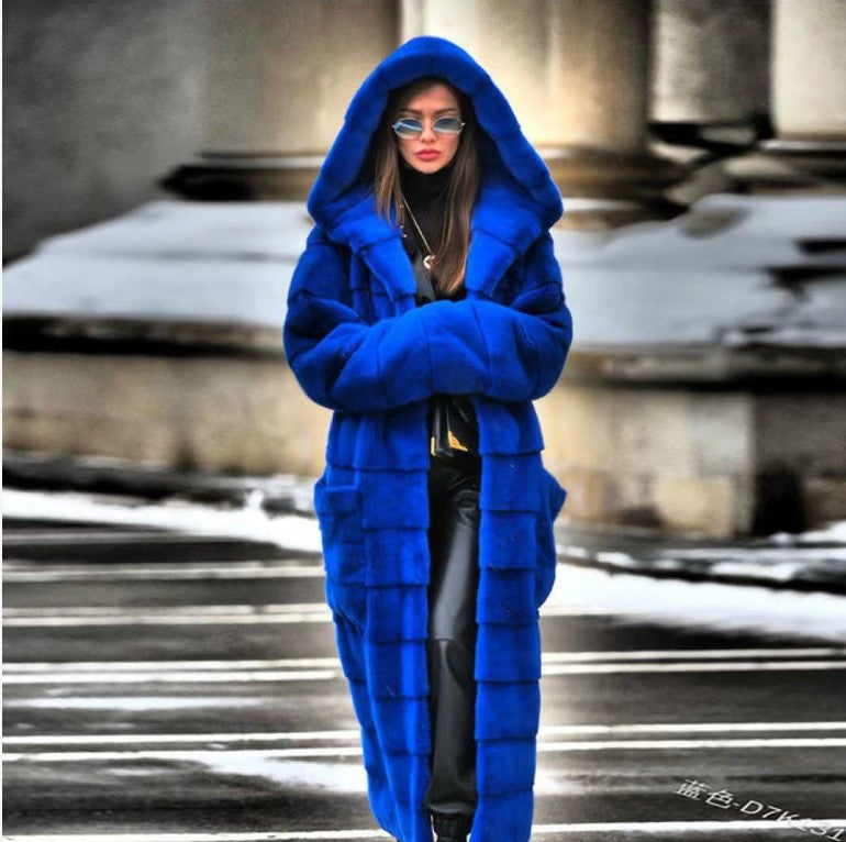 Abrigo de piel sintética de otoño, abrigo acolchado de algodón con capucha, abrigo de felpa extendido grueso, abrigo de mujer, gabardina de talla grande