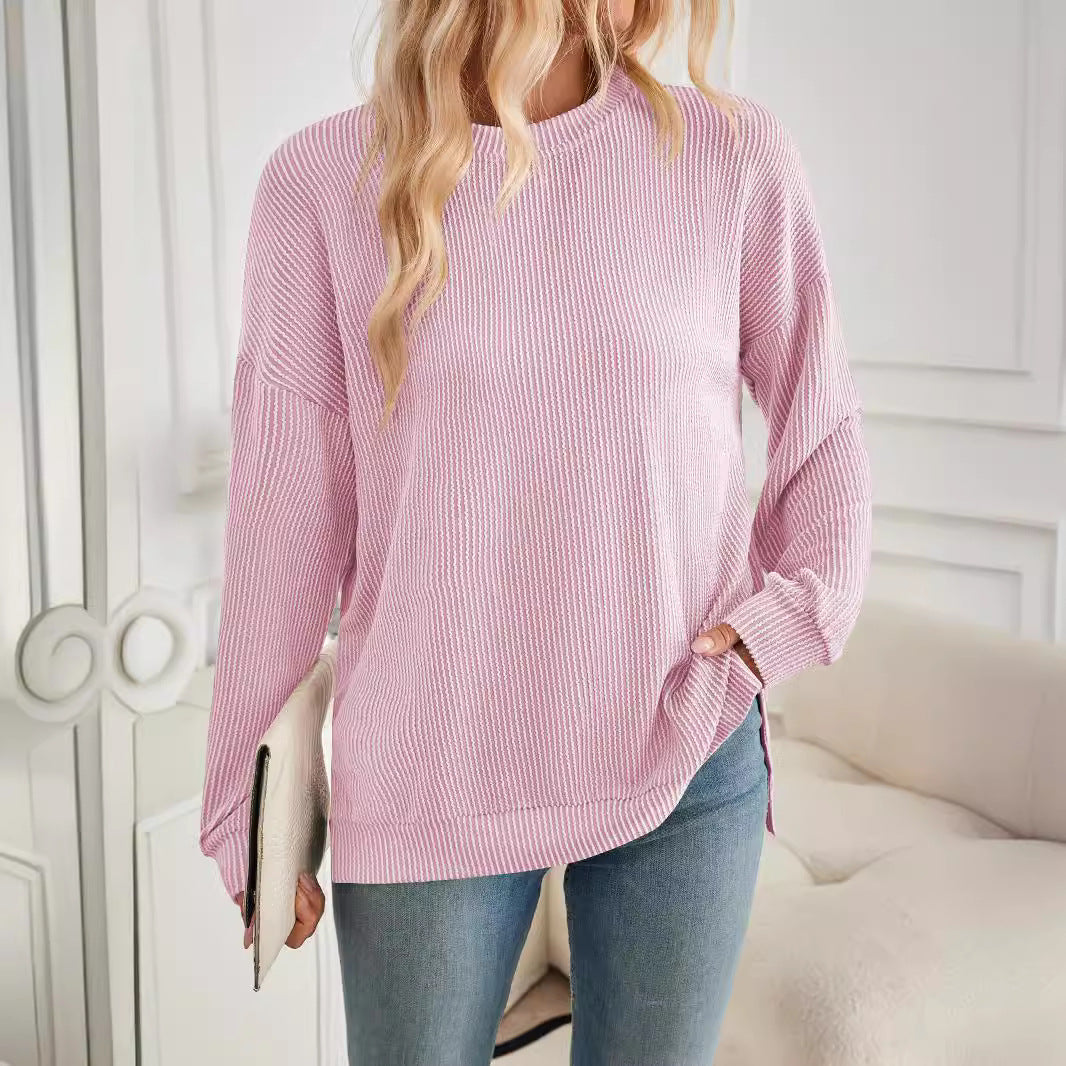 Pull ample à manches longues et fente pour femme, collection automne-hiver