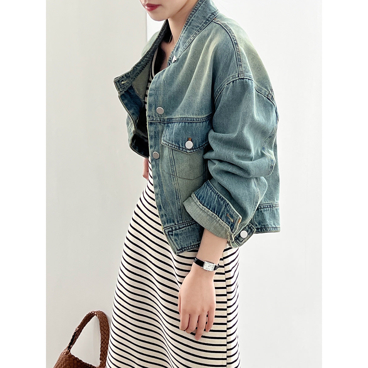 Denim Jacket Women Short Autumn Korean Fashionable Stand Collar Design Coat