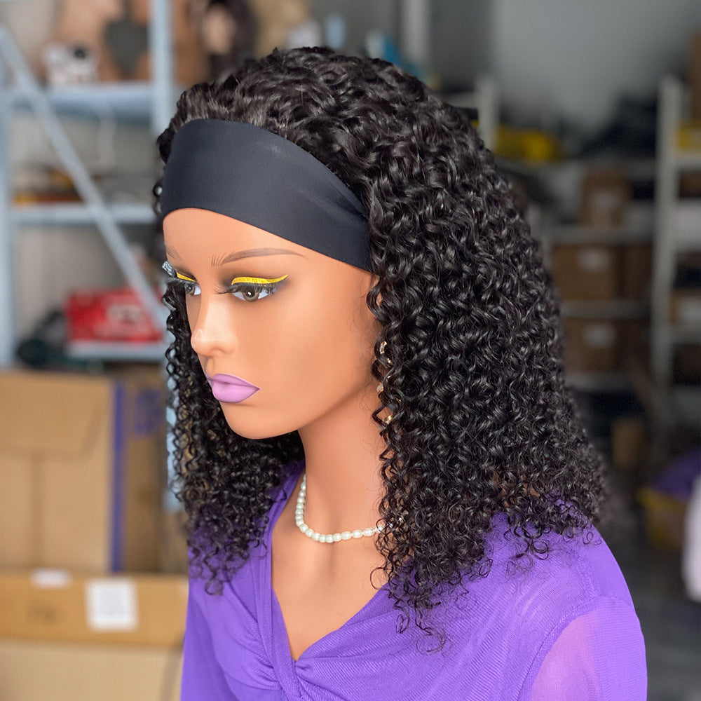 200 perruques de cheveux humains bouclés avec bandeau