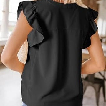 Chemise sans manches ondulée à col en V pour femme