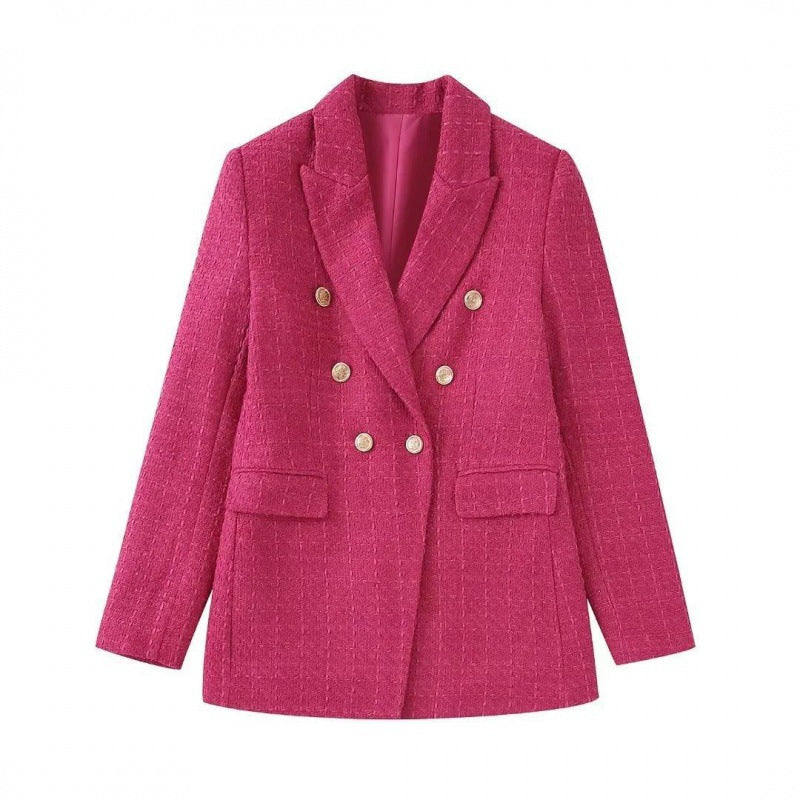 Fall Women Clothing Decorated Row Button Textured Blazer