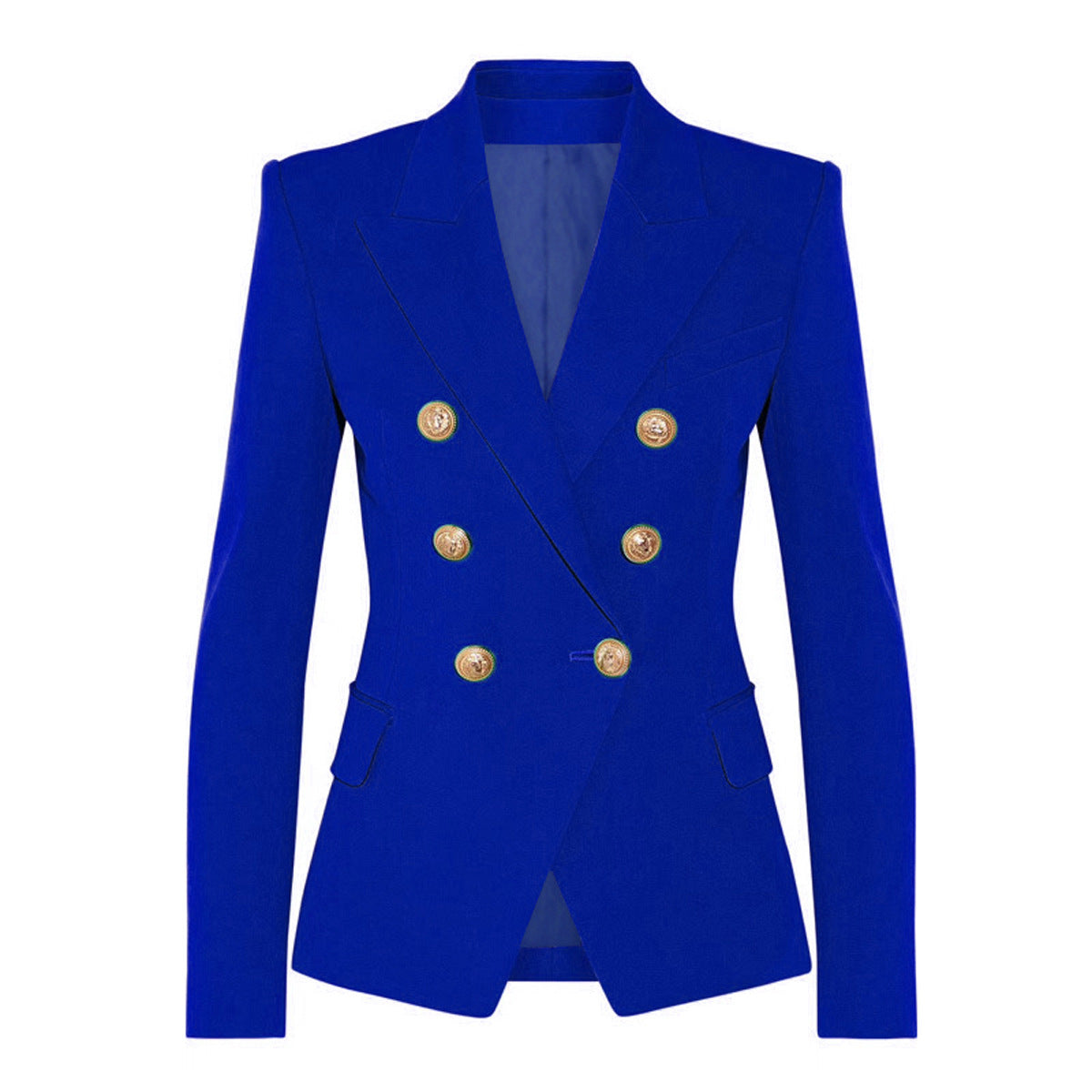 Primavera otoño alta calidad productos superiores mujer Blazer mujer Metal León cabeza hebilla doble botonadura pequeñas Blazers