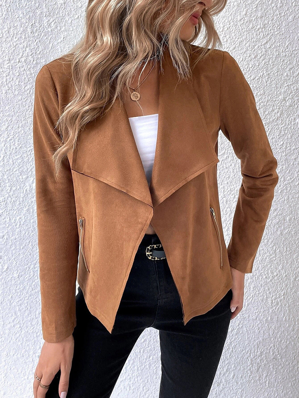 Manteau en fourrure pour femme avec col et manches longues et fermeture éclair pour le bureau