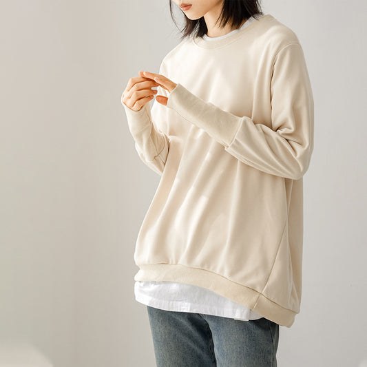 Pull ample en coton à col rond pour femme, automne et hiver, haut large en éponge