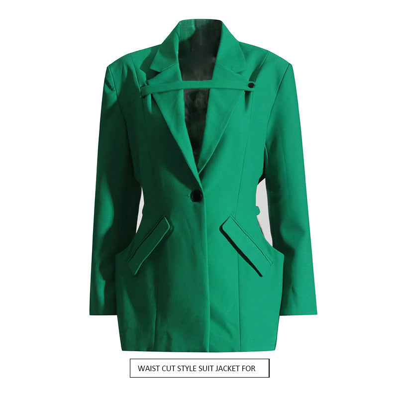 Blazer de longitud media de otoño, chaqueta pequeña elegante con recortes y cintura de nicho