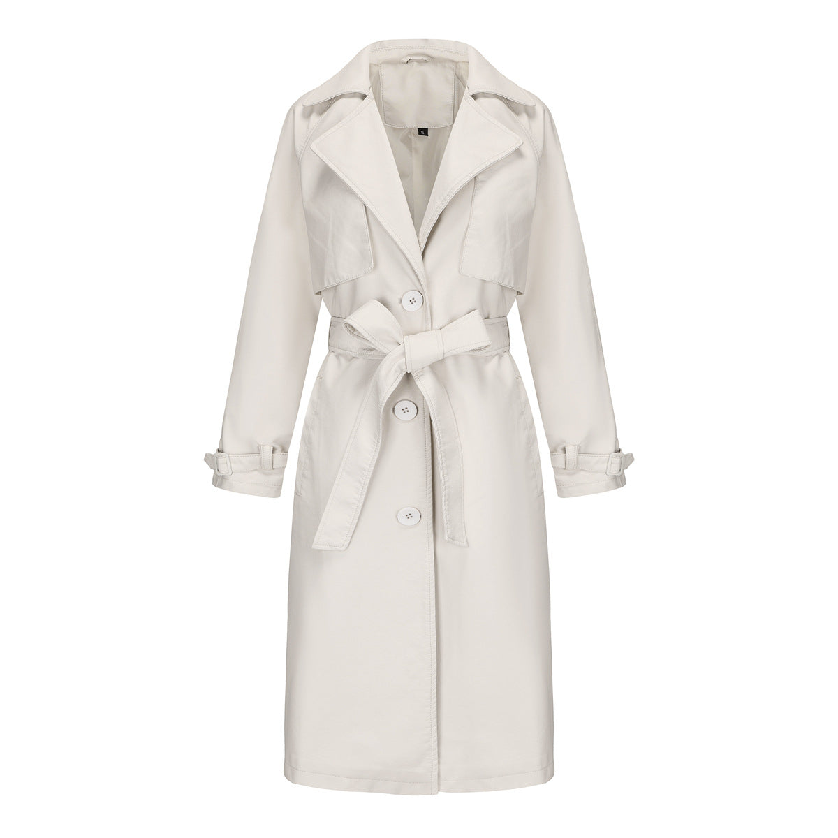 Printemps Automne Femmes Trench-Coat Longue Veste Ample Manteau En Similicuir Femmes Oversize Classique Col Rabattu Manteau Contenant Une Ceinture