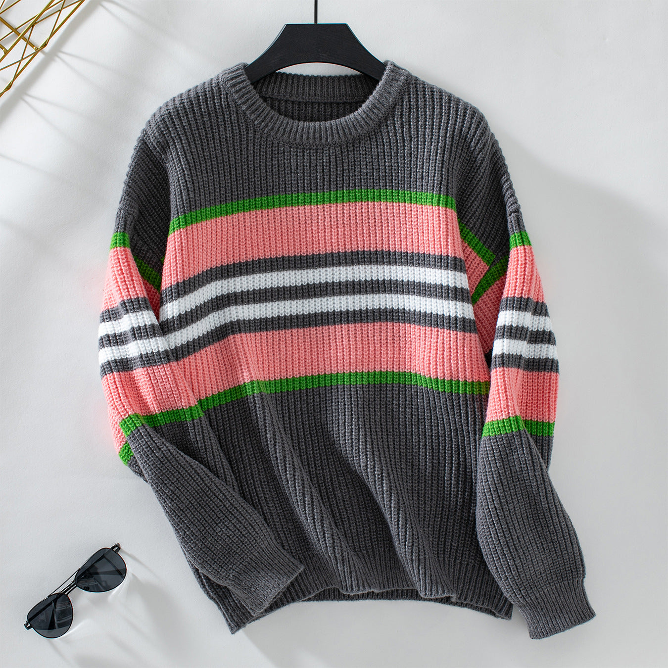 Striped Pullover Women Sweater Autumn Winter Casual round Neck Sweater