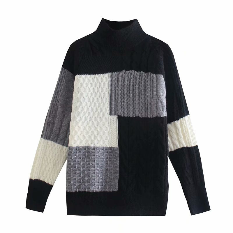 Pull rétro à col roulé et manches longues pour femme, pull imprimé, hiver