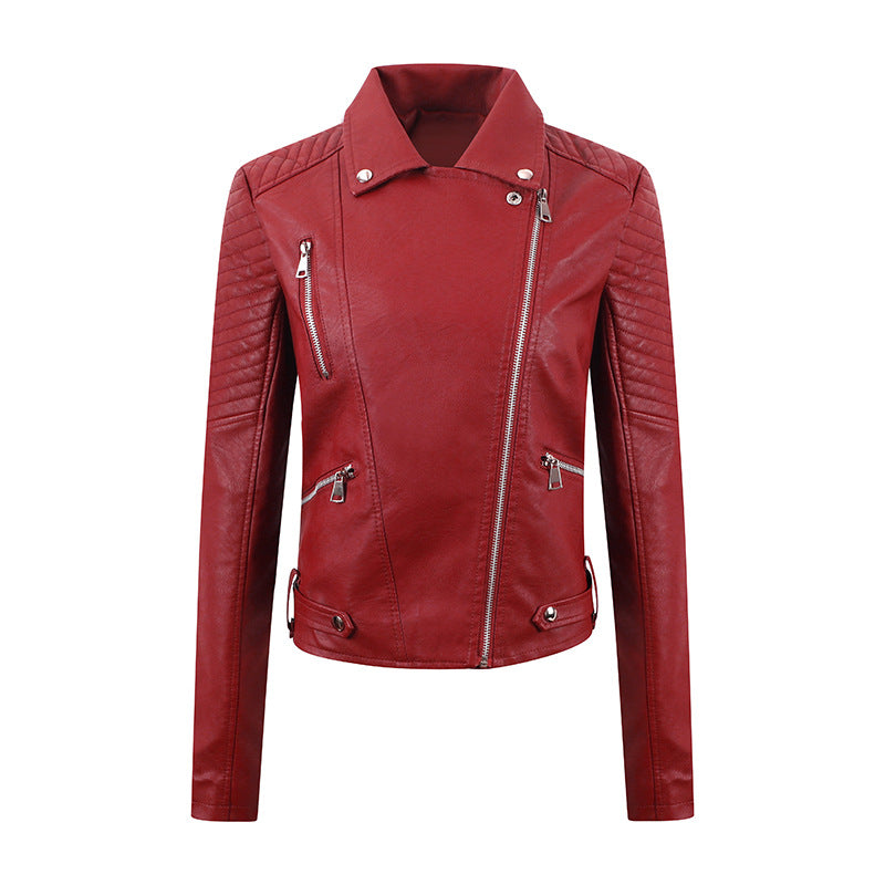 Vêtements en cuir pour femmes automne hiver similicuir femmes court cuir incliné coupe slim vêtements de moto veste en cuir lavé