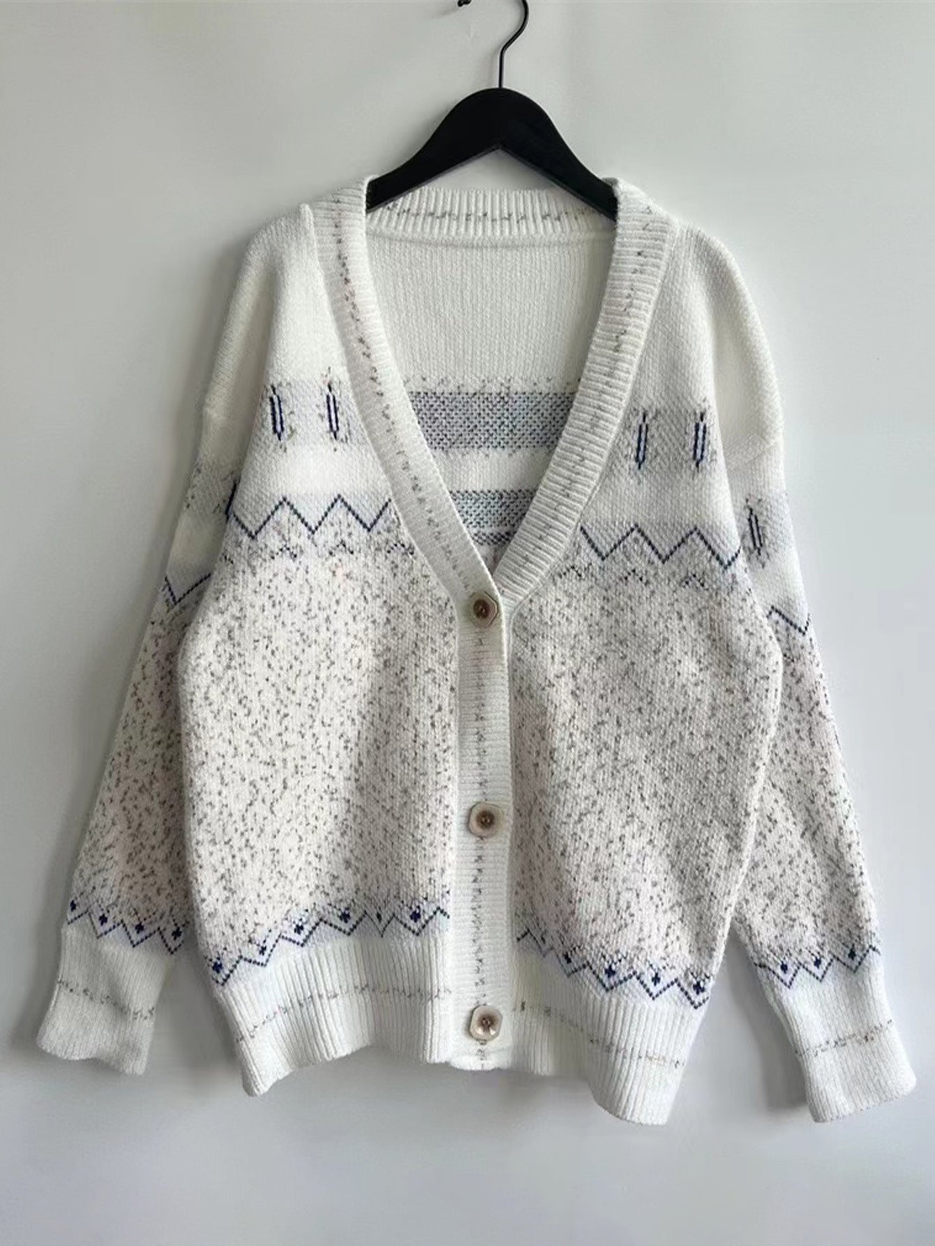 Women Sweater V neck Single Breasted Rhombus Jacquard Chenille Casual All Match Knitted Jacket