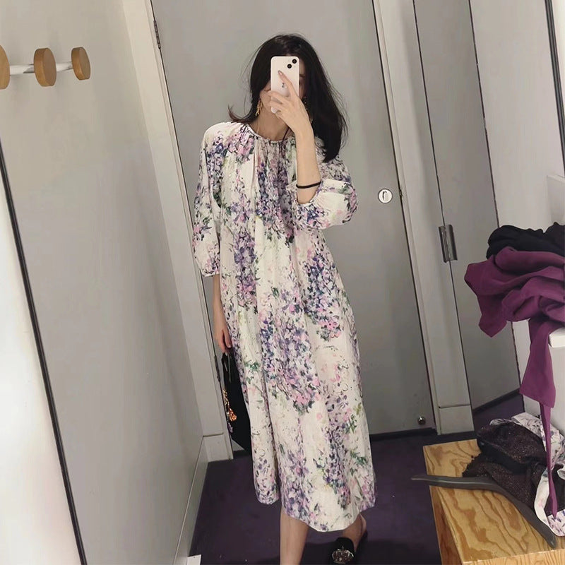 Vestido estampado con mangas abullonadas de estilo casual