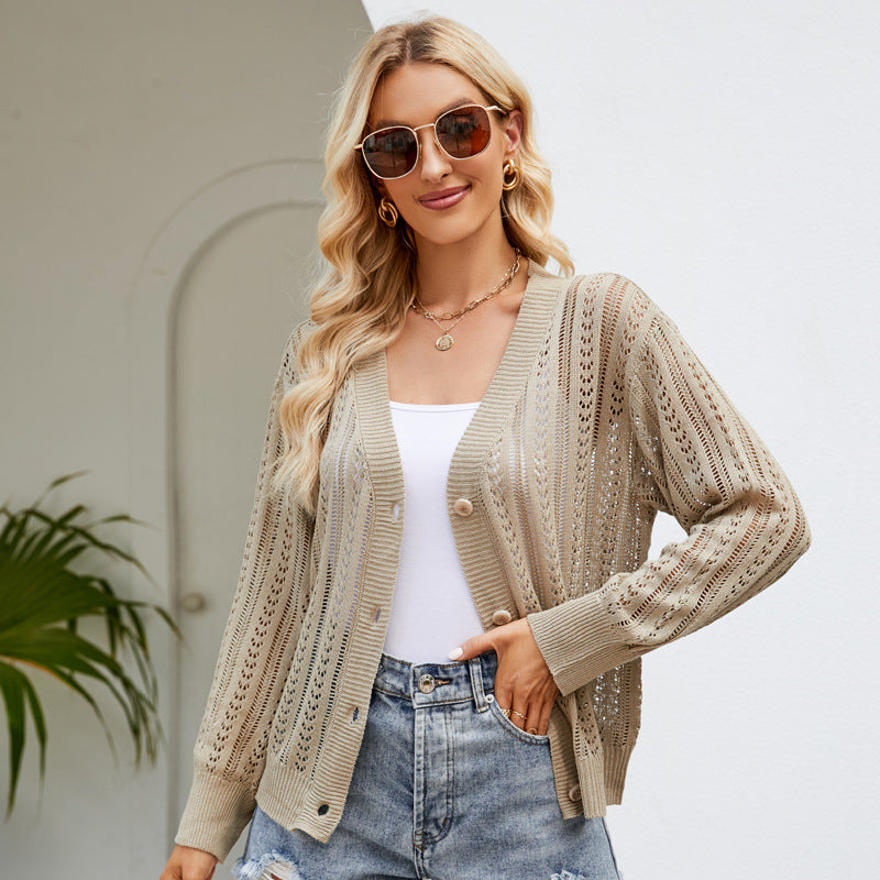 Cardigan tricoté ajouré digne, vêtements d'extérieur pour femmes, pull assorti à col en V