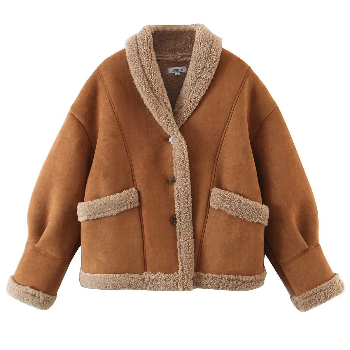 Summer Women Vintage Suede Lambswool Coat