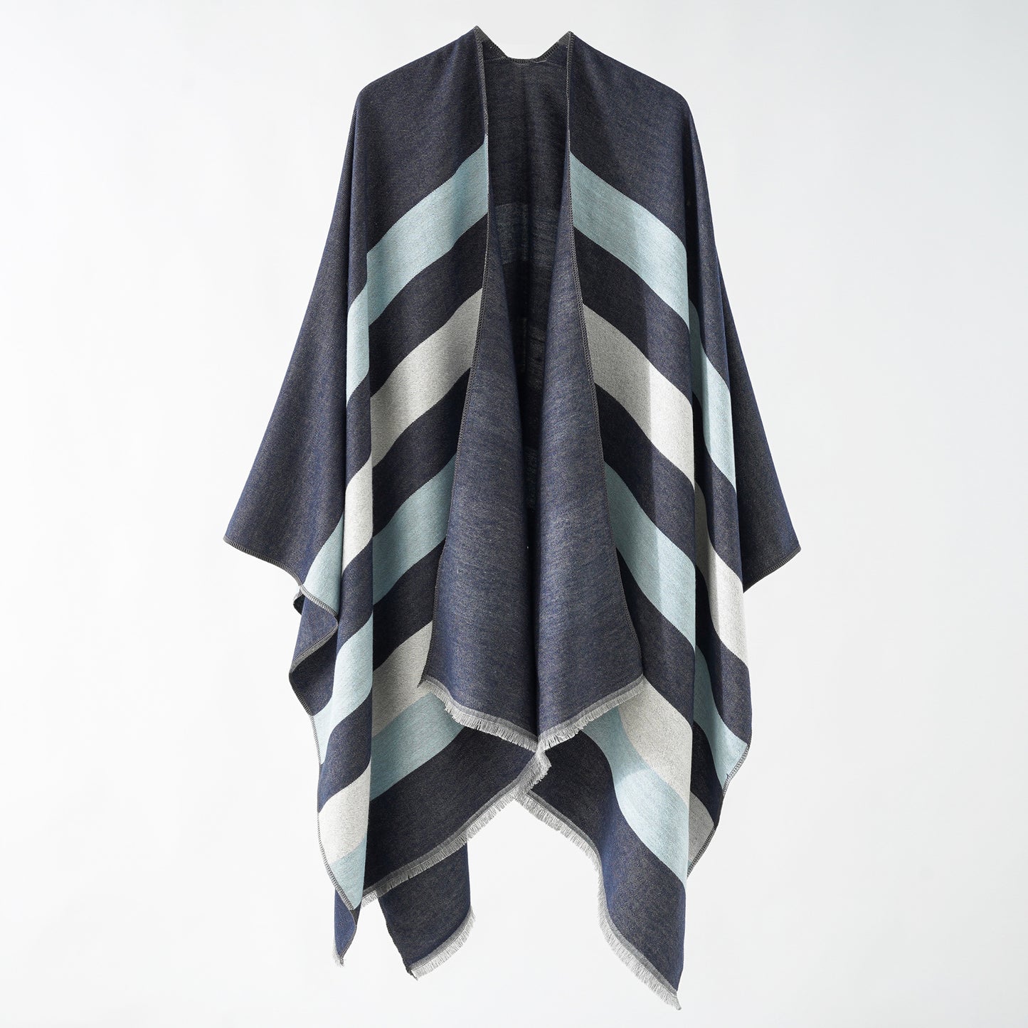 Wide Striped Autumn Winter Cashmere like Women Multi Functional Summer Air Conditioned Room Split Gold Silk Cape Shawl