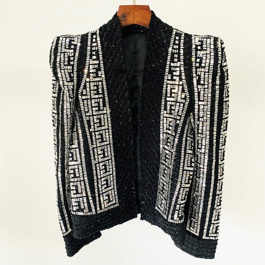 Star Personality Shrug Heavy Industry Drilling Bright Silk Tweed Woolen Jacket Coat