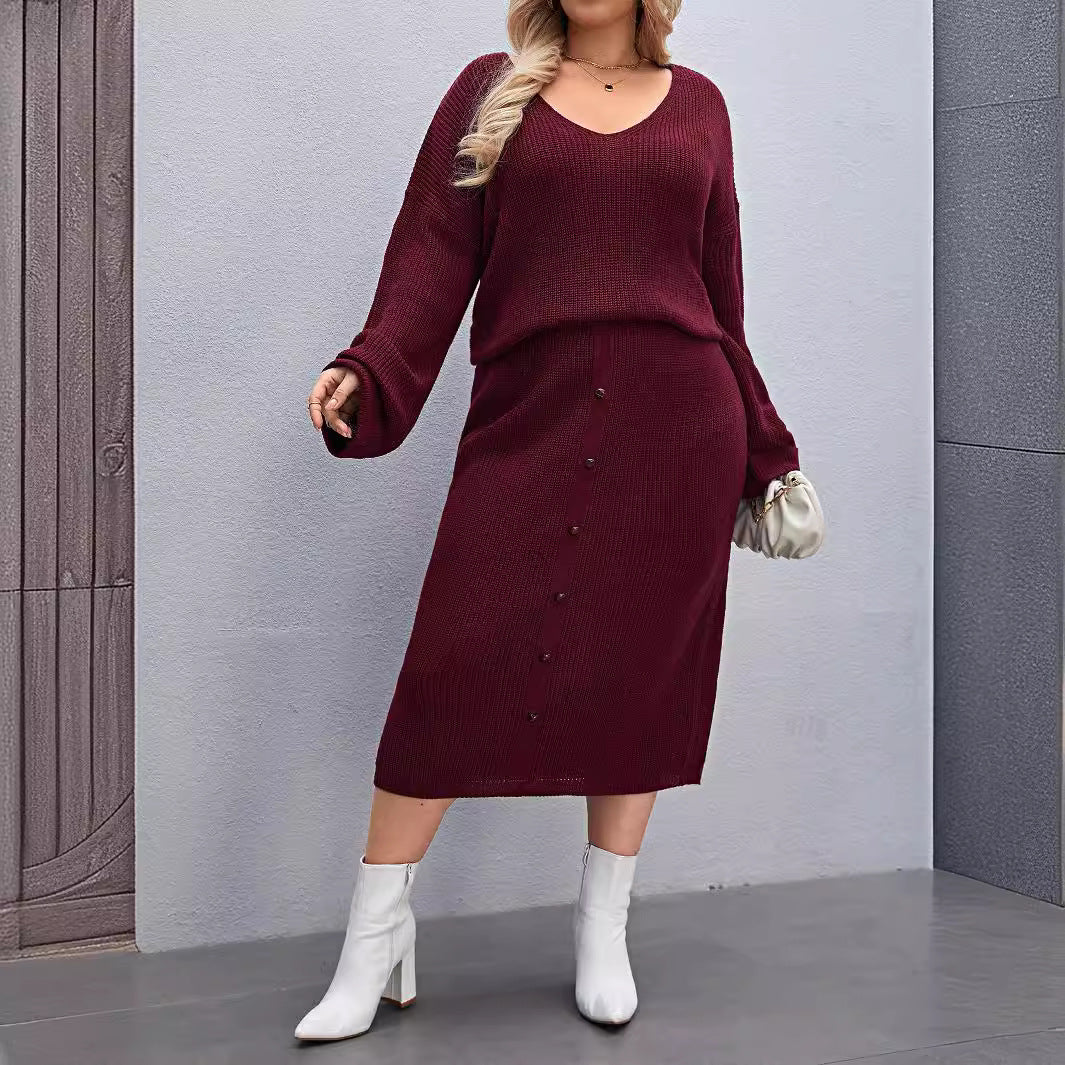 Sweater Blazer Skirt Solid Color Two Piece Set Autumn Winter Women Clothing