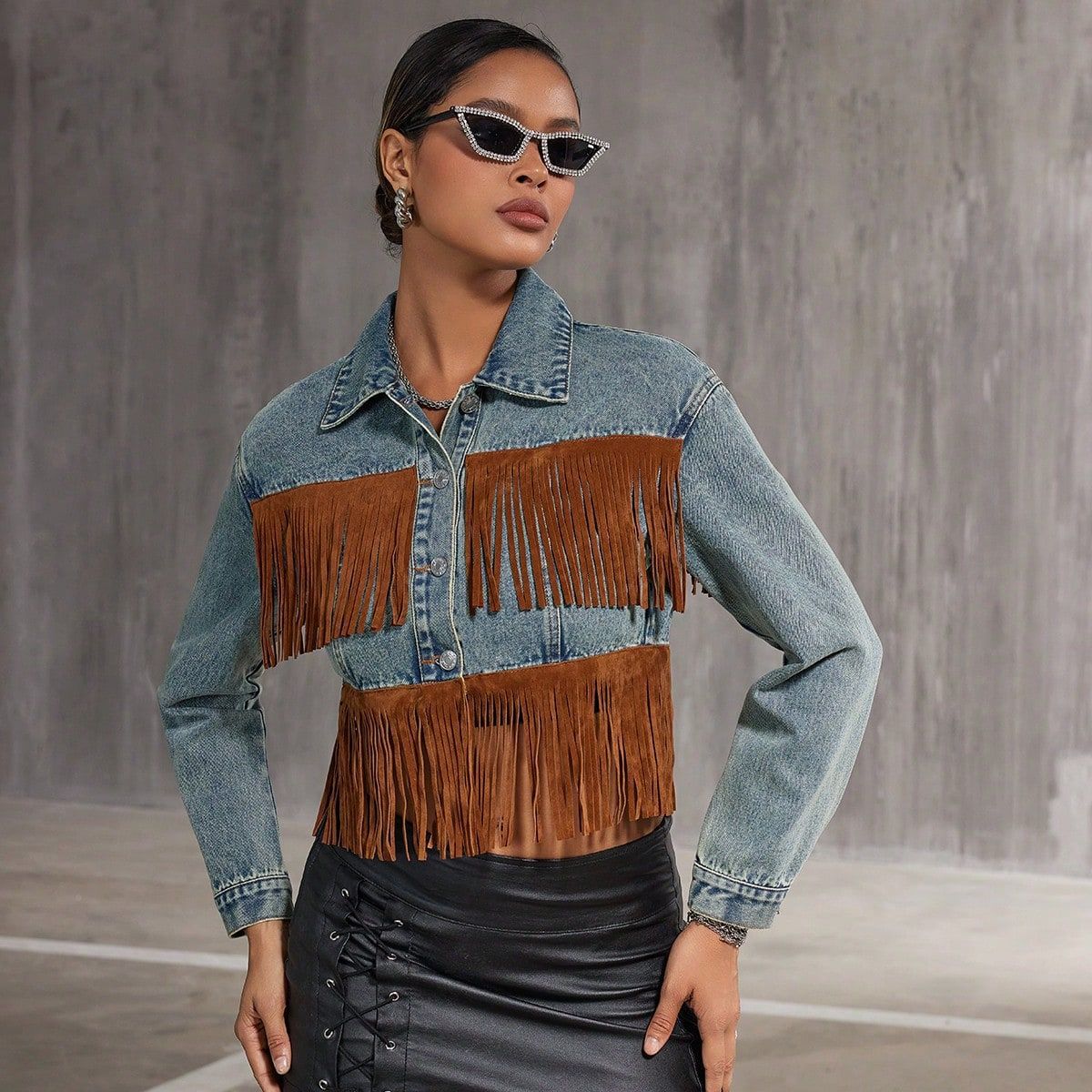 Women Clothing Personality Tassel Denim Coat