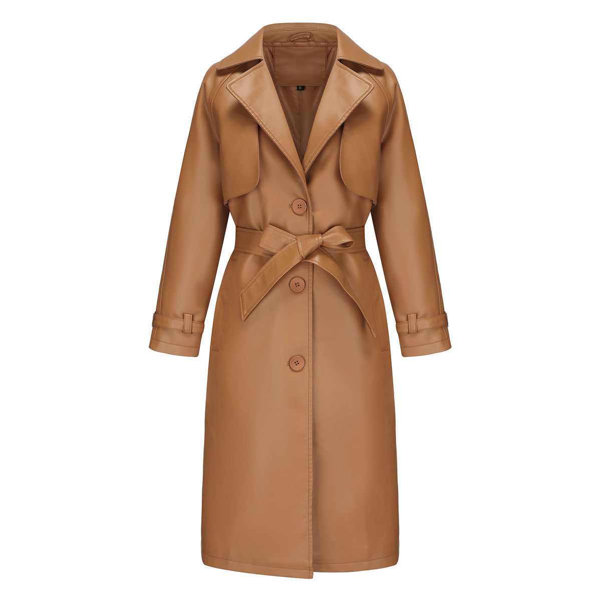 Printemps Automne Femmes Trench-Coat Longue Veste Ample Manteau En Similicuir Femmes Oversize Classique Col Rabattu Manteau Contenant Une Ceinture