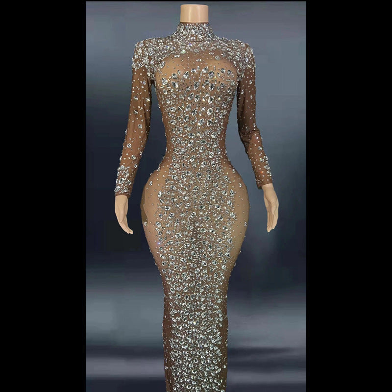 Women's Rhinestone Dress Tight Ball Gown