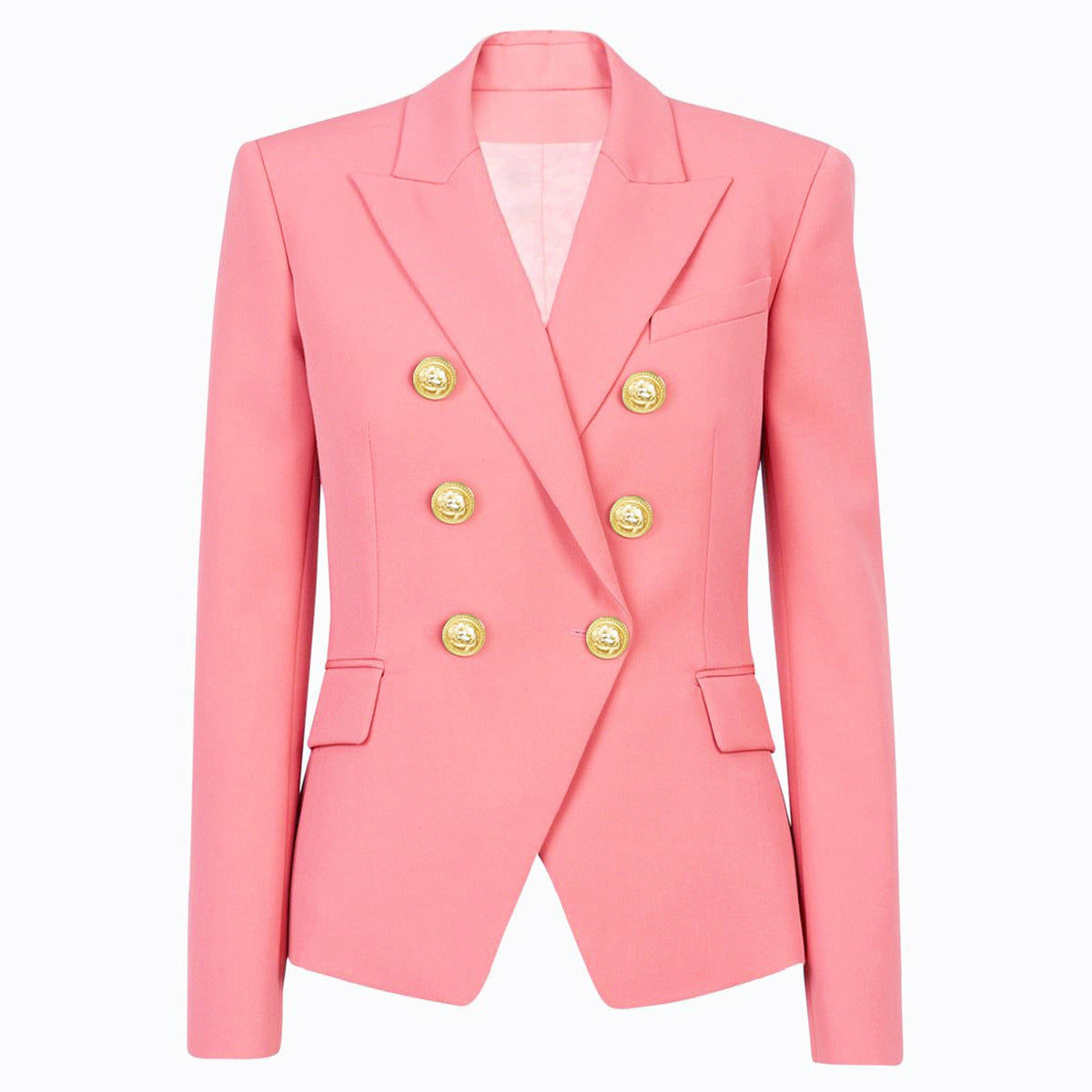 Primavera otoño alta calidad productos superiores mujer Blazer mujer Metal León cabeza hebilla doble botonadura pequeñas Blazers