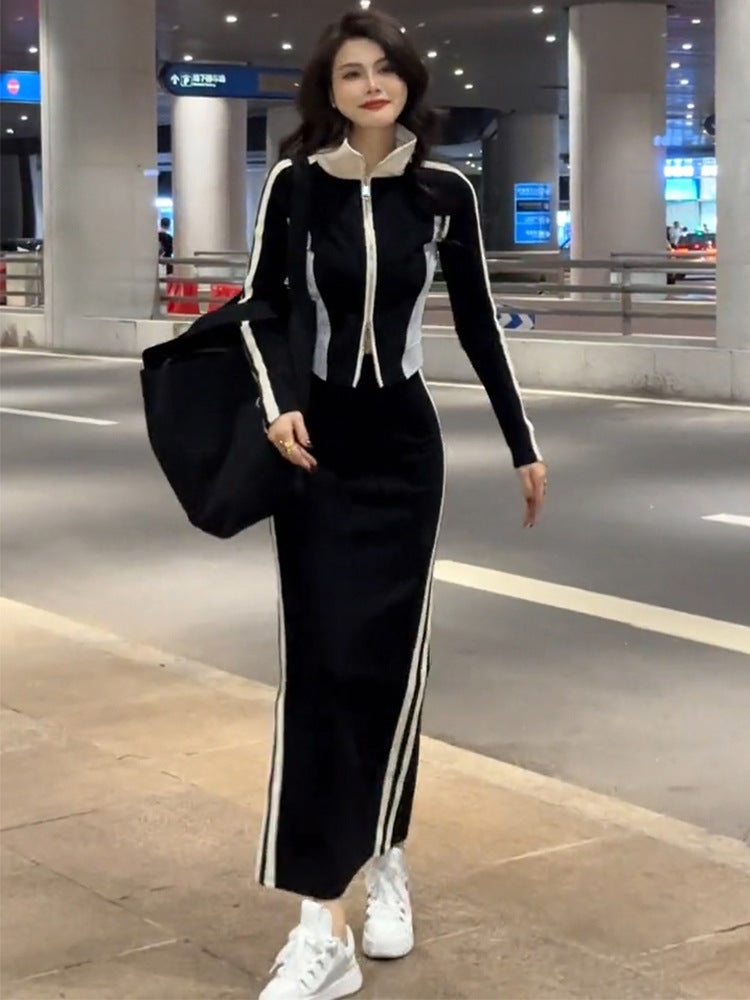 Women's Spring Black Long-sleeved Casual Wear Sports Suit