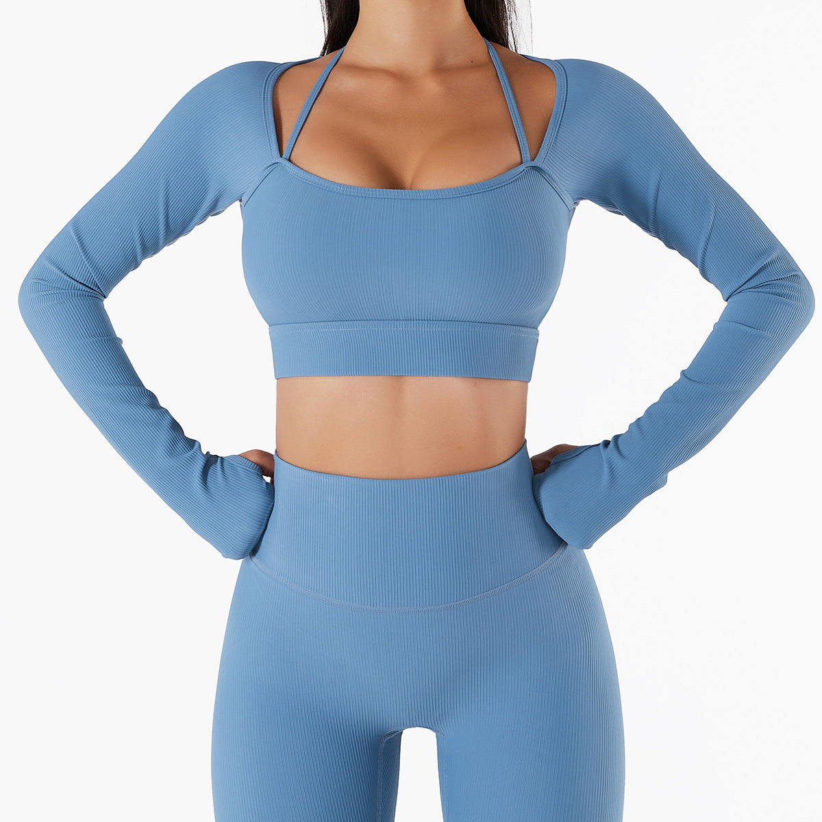 Ropa de entrenamiento de secado rápido para mujer, Top deportivo con almohadilla para el pecho, ropa de yoga de manga larga ajustada y ajustada