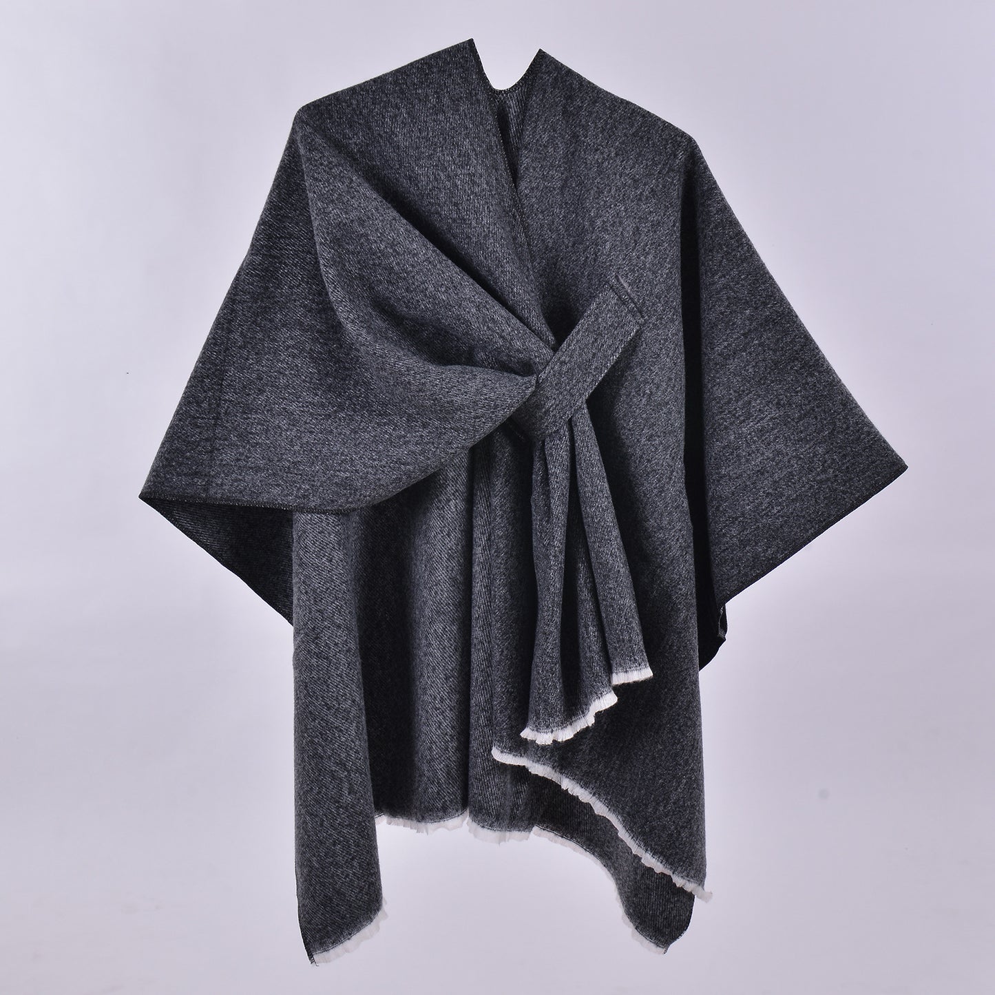 Women Autumn Winter Warm Cloak Simple Double Sided Solid Color Split Cashmere Like Outer Shawl