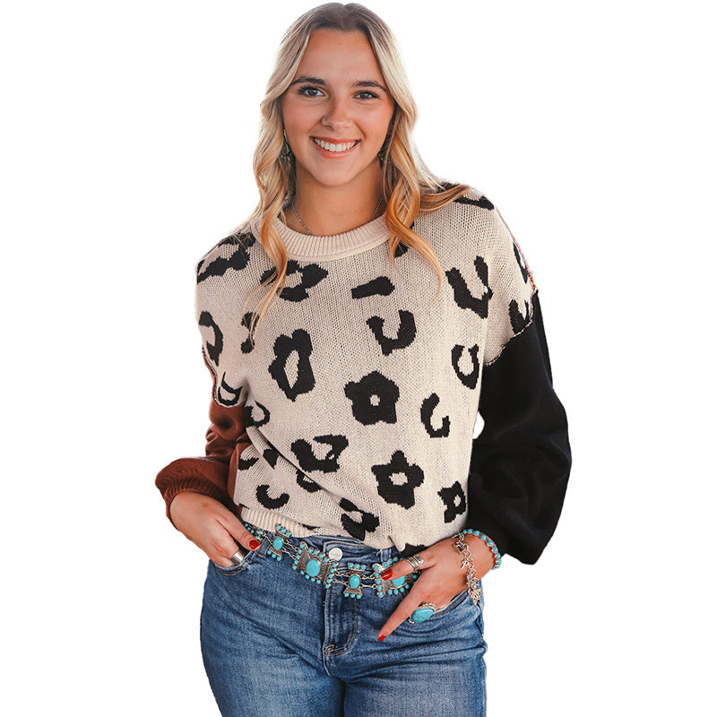 Jersey de otoño, Top de manga larga para mujer, suéter cálido a juego con estampado de leopardo y personalidad para mujer