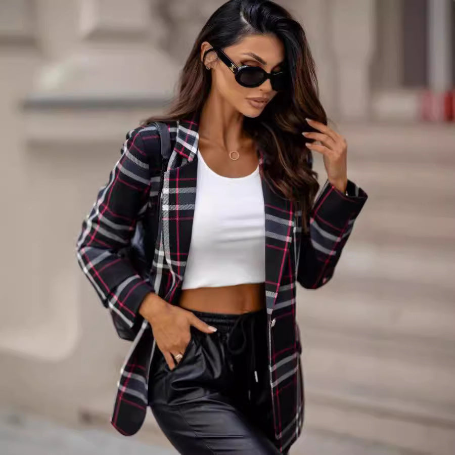 Autumn Plaid Blazer Women Clothing