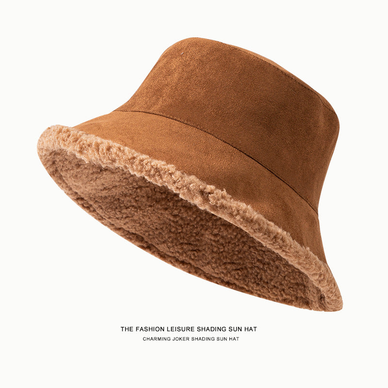 Bucket Hat Double Sided Thickened Lamb Wool Bucket Hat Women Protection All Matching Basin Hat