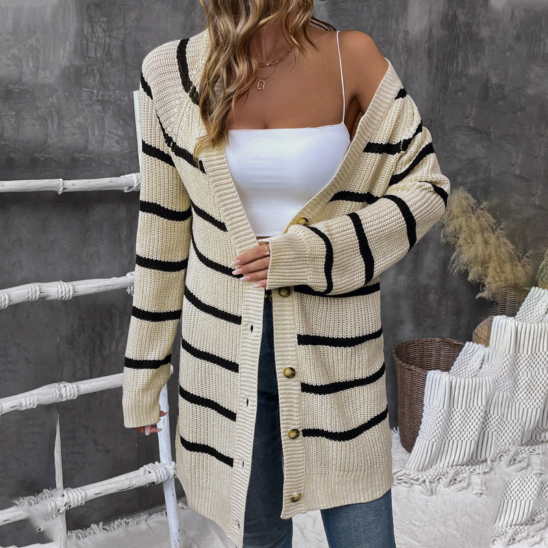 Autumn Winter Cardigan Sweater Women Clothing Casual Casual Striped Knitted