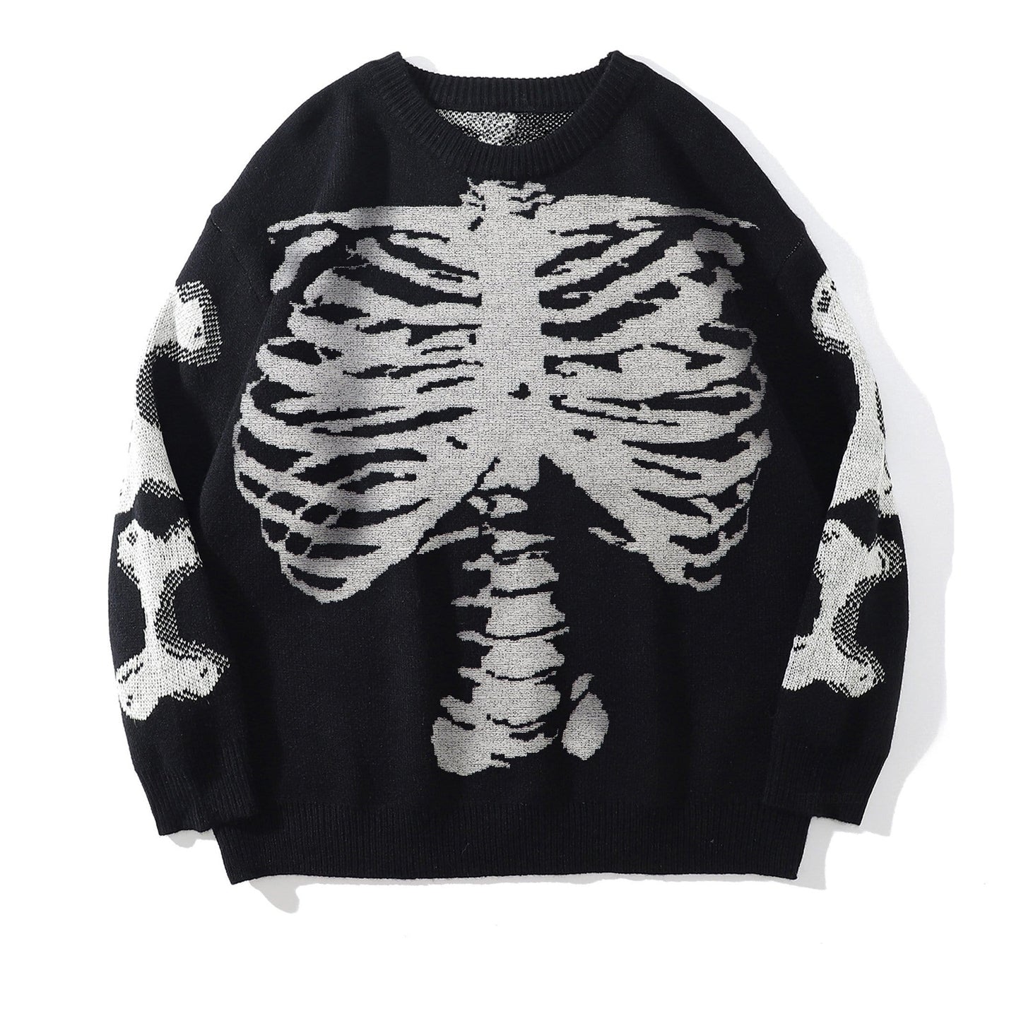 Women Clothing Long Sleeve Woolen Spring Autumn Halloween Skull Print Casual Pullover Sweater