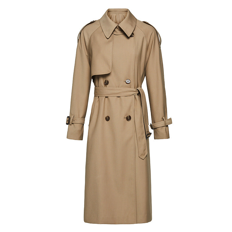 Element automne hiver britannique Double boutonnage ample tombant étendu Trench manteau pour les femmes