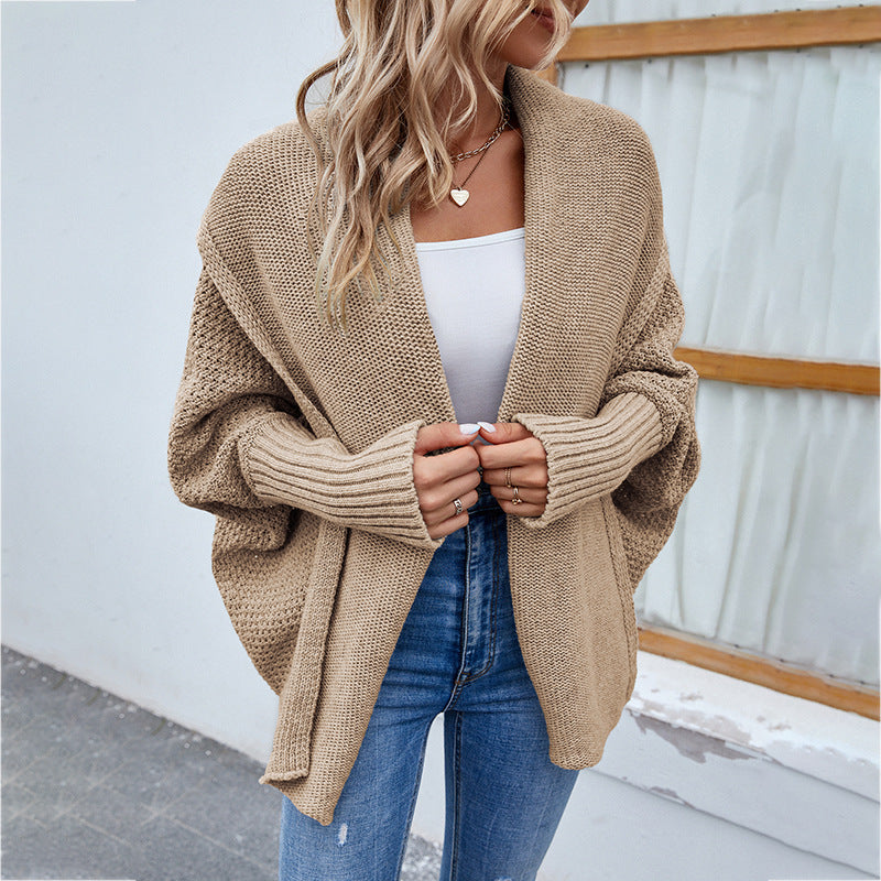 Automne hiver femmes pull tricoté couleur unie manches chauve-souris pull Cardigan manteau femmes