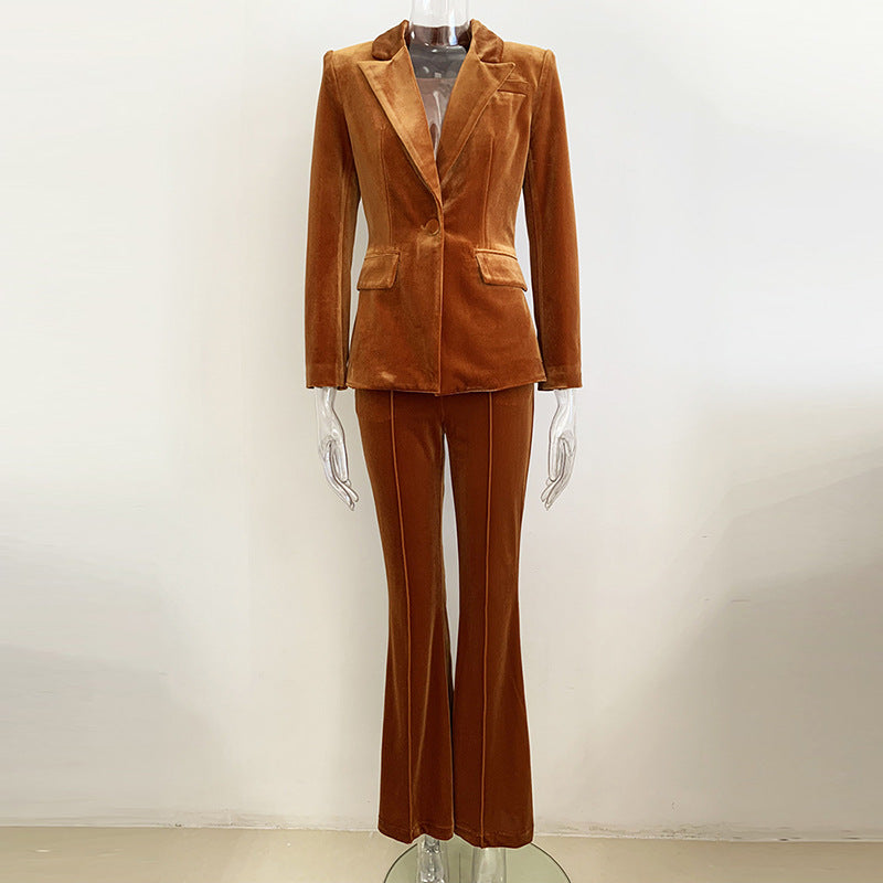 Costume deux pièces pour femme d'affaires, Blazer à un bouton, pantalon à cloche, ensemble deux pièces, automne et hiver