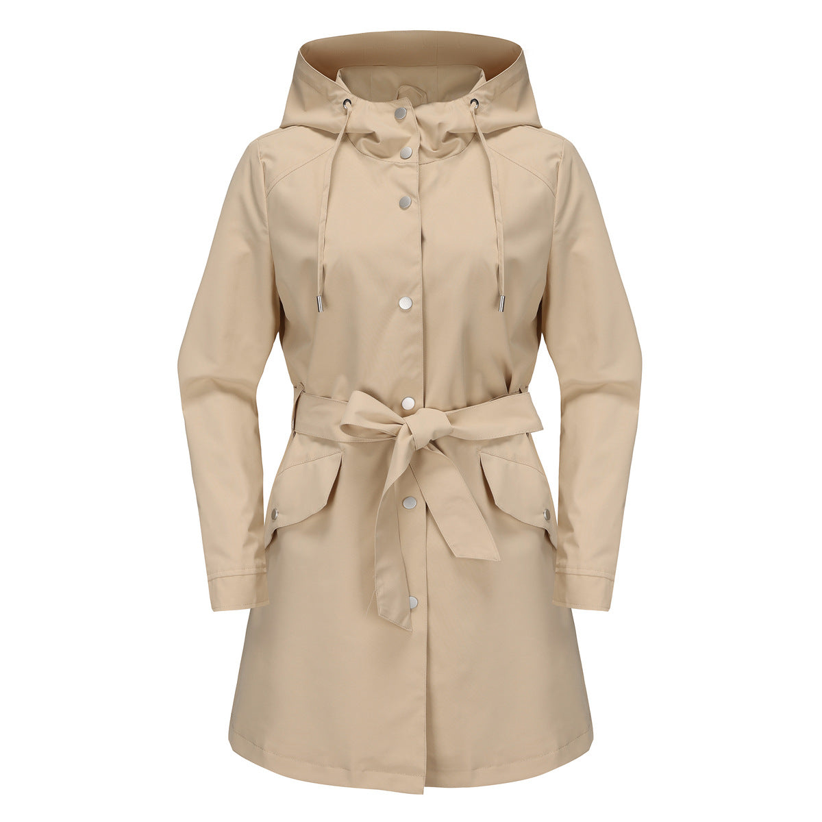 Spring Autumn Hooded Waterproof Coat Containing Belt Thin Casual Loose Trench Coat Women