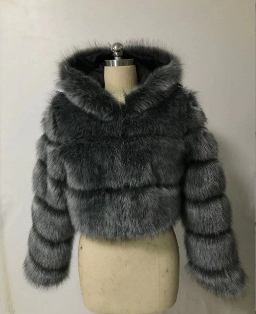 Manteau court à capuche en fausse fourrure pour femme, automne et hiver, fourrure artificielle, fourrure de renard