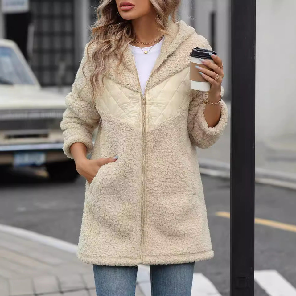 Arrivée Femmes Vêtements Automne Hiver Cardigan À Capuche Mi-Longueur Lâche Zip Manteau En Peluche pour Femmes