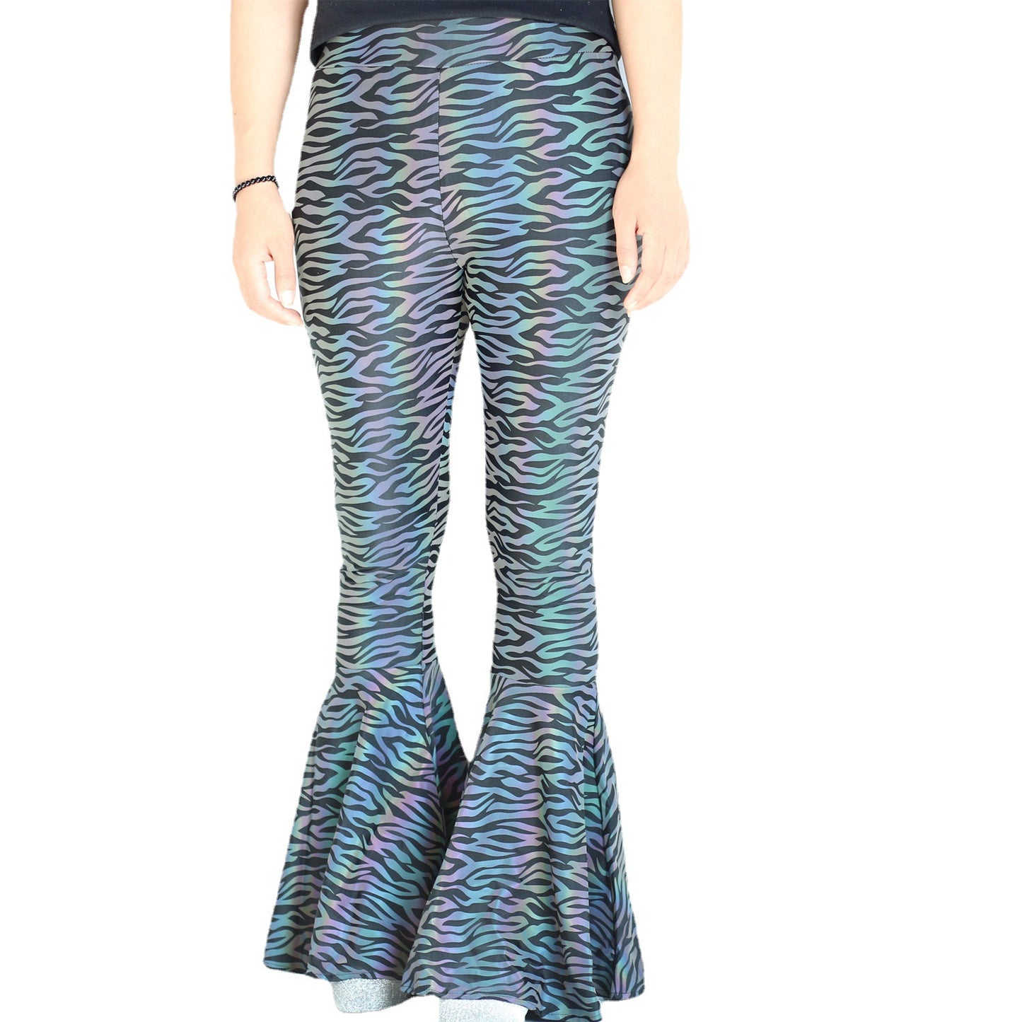 Colorful Reflective Bell-bottom Pants Women's High Waist Wide Leg Trousers