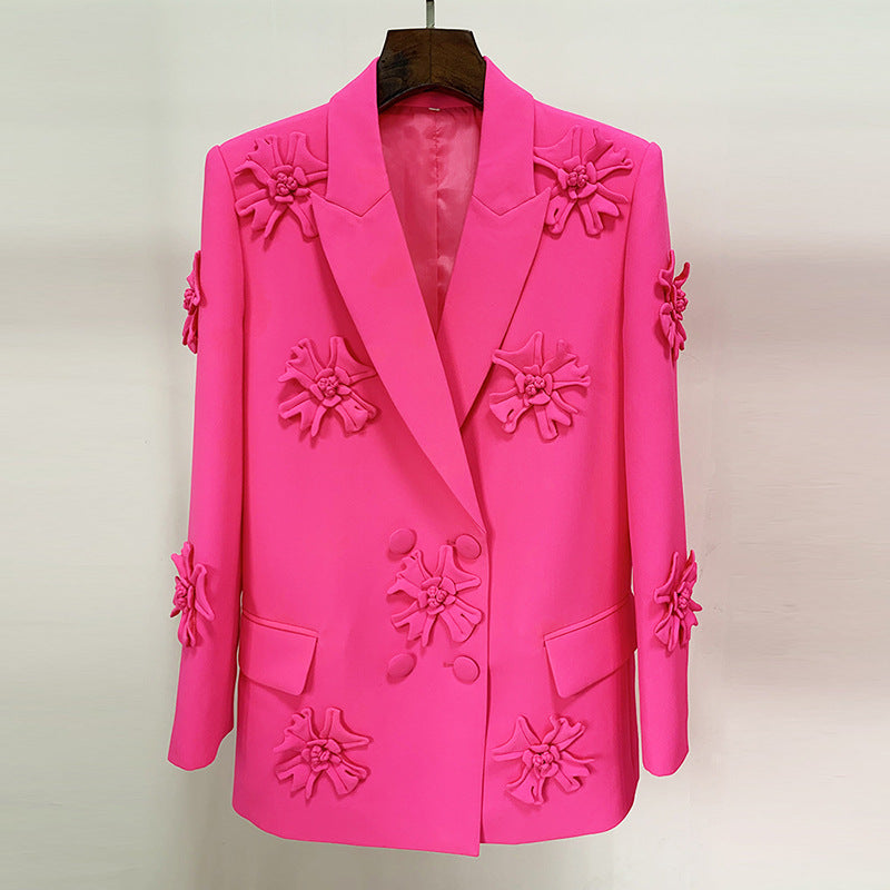 Blazer con rosas 3D decorativas florales tridimensionales de industria pesada con doble botonadura