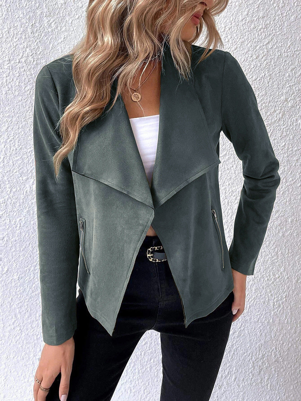 Manteau en fourrure pour femme avec col et manches longues et fermeture éclair pour le bureau