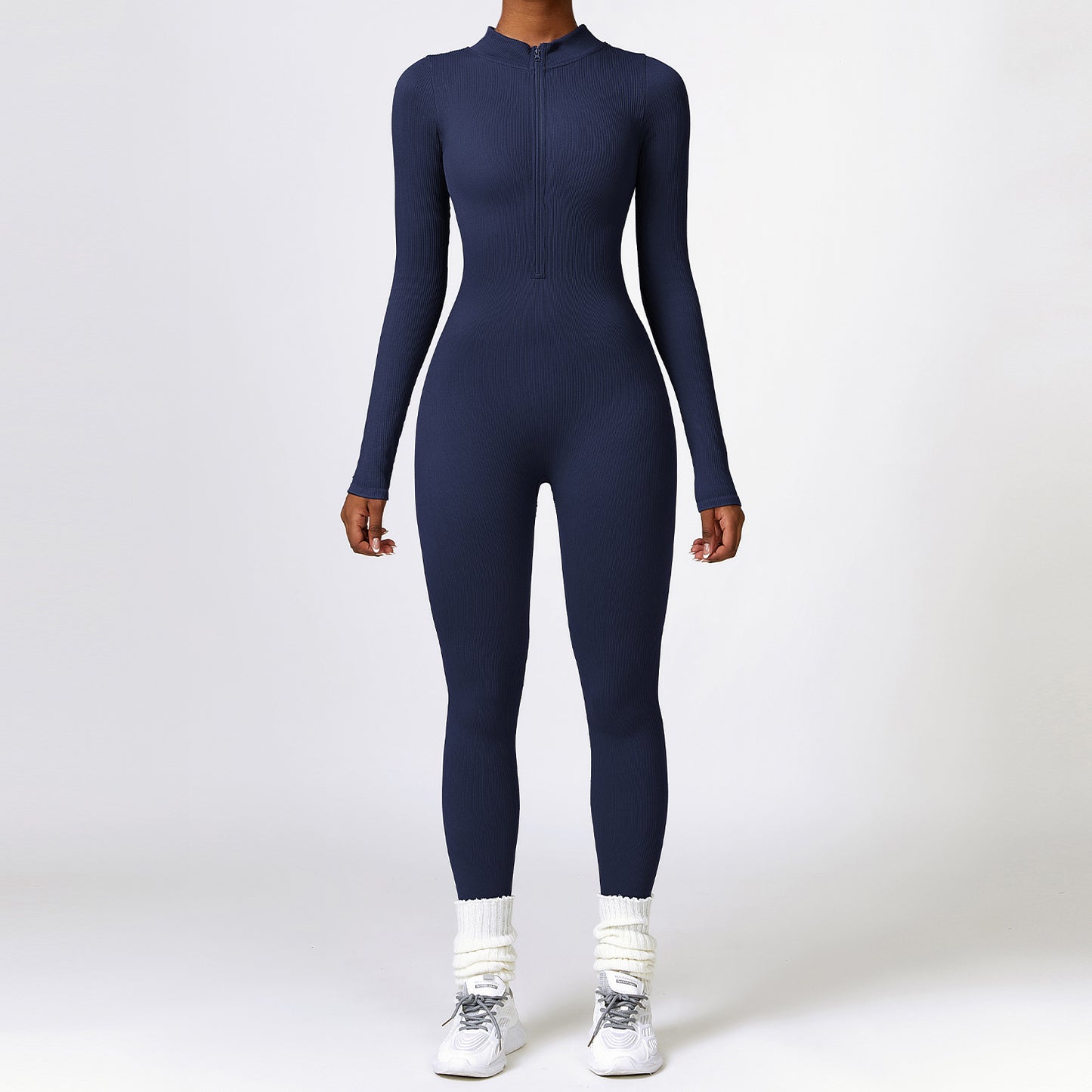 Winter Tight Long Sleeve Yoga Jumpsuit Zipper Belly Contracting High Strength Sports