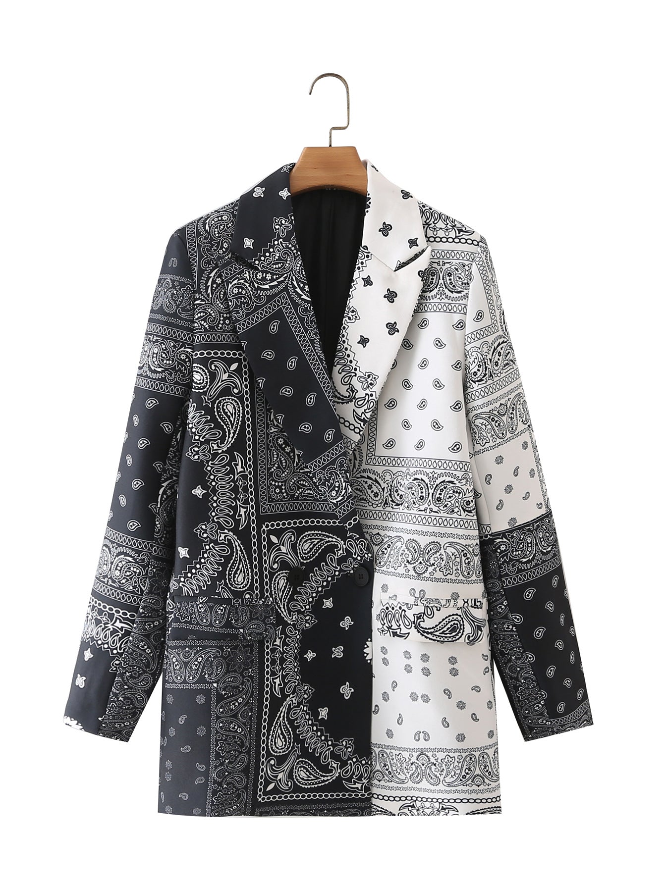 Spring Casual Women Double-Breasted Color Matching Printed Blazer